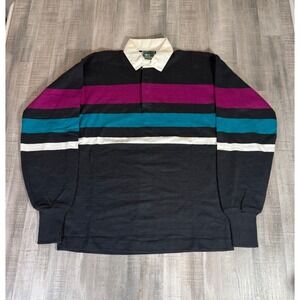 Vintage McIntosh & Seymour Rugby Shirt Mens Large Black Striped USA L EUC
